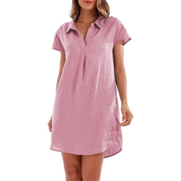 Dresses & Skirts - Women's Linen Short Sleeve Dress Above Knee Casual Summer Easy Wear